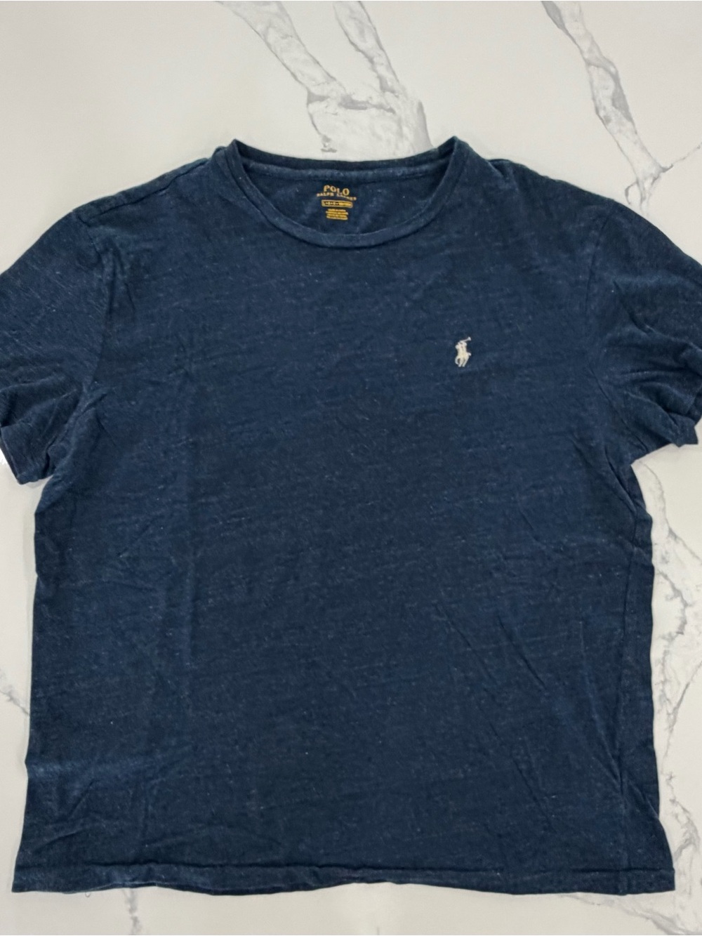Polo Ralph Lauren Men's Size Large Heather Navy Blue Crewneck T-Shirt White Pony